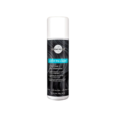 Aerosol can of keracolor charcoal dry shampoo on a white background