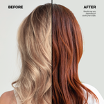 Before and after comparison of hair color transformation with a neutral background.