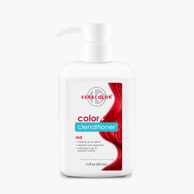 White 12oz bottle with a white label. Contains Keracolor color + clenditioner red.