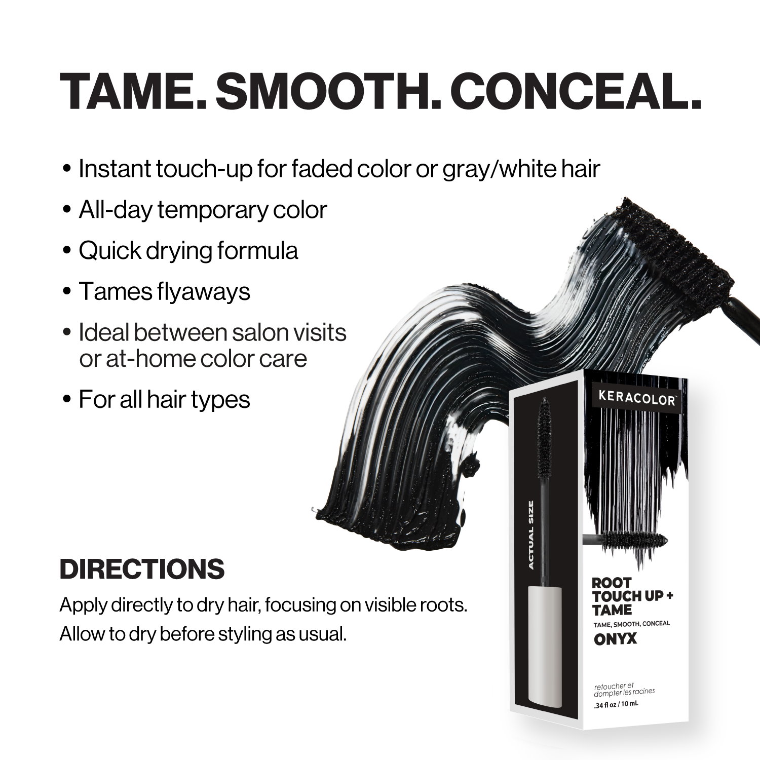 Keracolor root touch-up concealer packaging with product description text on a white background