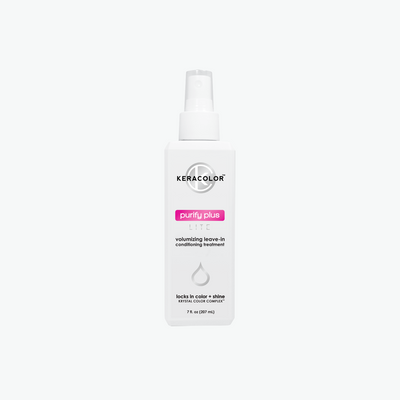 The keracolor purify plus volumizing conditioner white bottle on a white background.