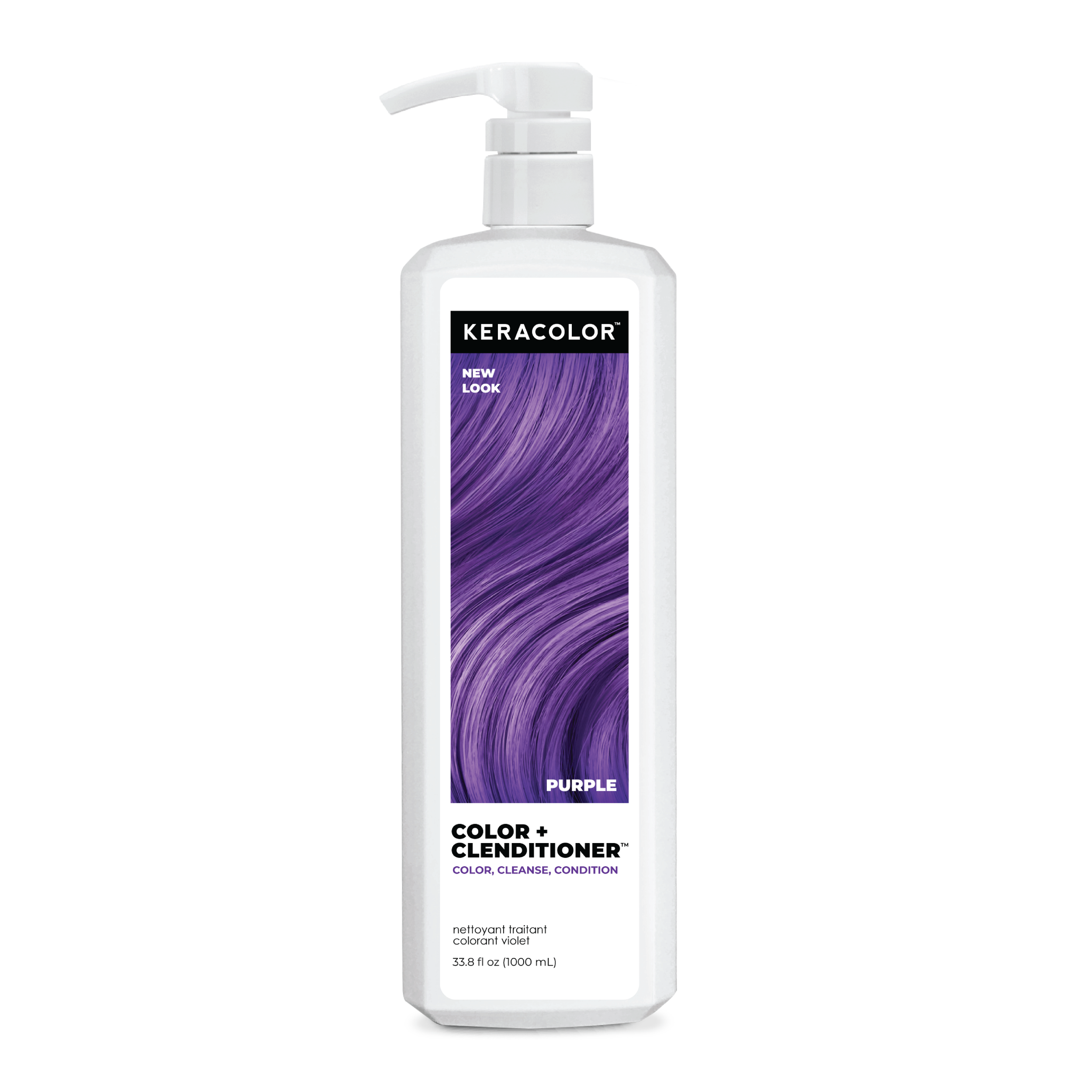 Keracolor purple color + clenditioner conditioner bottle on a white background