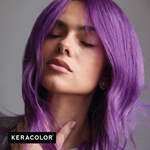 Woman with purple hair against a gray background, featuring Keracolor logo.