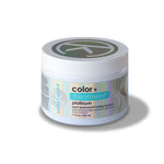 A container of platinum treatment masque for toning your hair with keratin and peptides on a white background